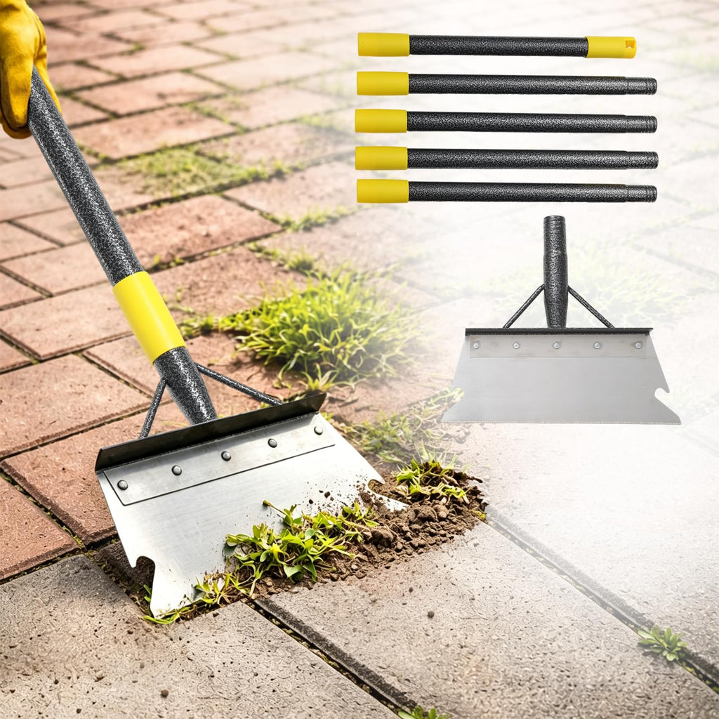 Weed Scraper Tool for Driveway Cracks, Long Handle Floor Scraper for Removing Weeds, Moss & Dirt, Heavy Duty Rustproof Metal Blade, Stand-Up Weeder for Sidewalk, Patio & Lawn Edging
