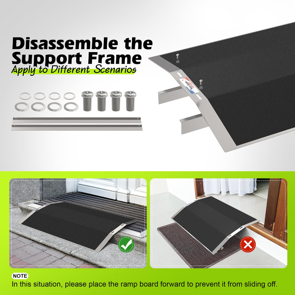 Nuvium 27.6"L×1.6"H Bridge Threshold Ramps for Doorways, Fits 2.8–5.1" Wide Thresholds with Adjustable Support Bars, Non-Slip Aluminum Wheelchair Ramps for Home Steps, Sliding Door Ramp for Wheelchair