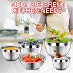 DUTZUN Mixing Bowls with Strainer, Mixing Bowl with Lids Set, Stainless Steel Mixing Bowls, Kitchen Gadgets 2025 Salad Bowls with Strainer for Mixing & Preping & Baking, Multicolor