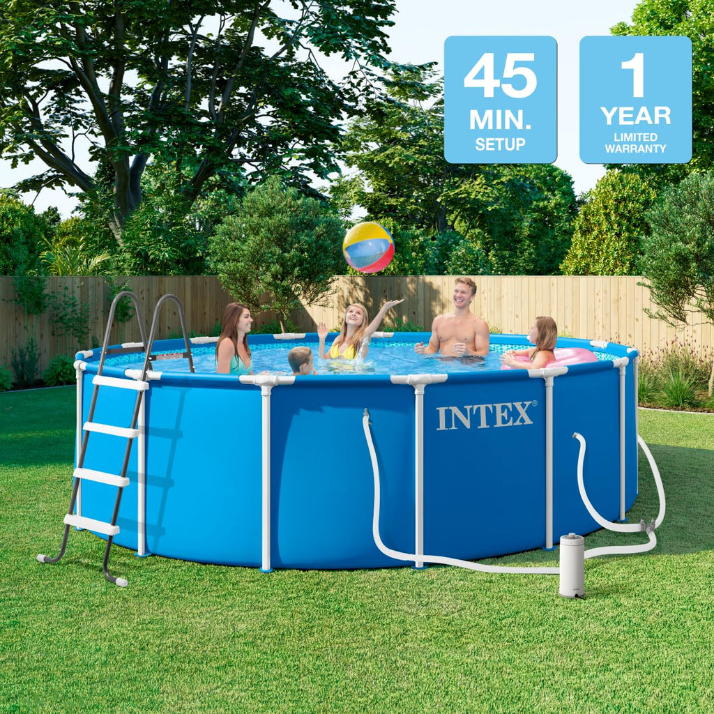 INTEX Metal Frame 15 ft x 48 in Above Ground Pool Set, Round Swimming ...