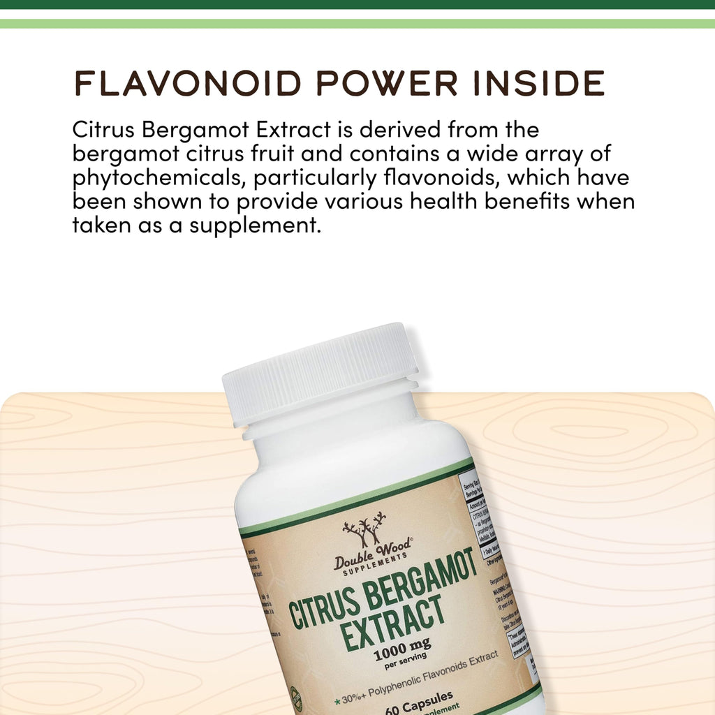 Citrus Bergamot Supplement, 1000mg, 60 Capsules - Supports Healthy Cholesterol & Triglyceride Levels - 1,000mg Servings (Bergamonte Standardization) by Double Wood