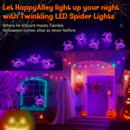 HappyAlley 3 Pack 9" Halloween Classics Twinkling LED Spiders, Hi-Vibrant Aluminum Frame Spiders Window Silhouette Lights, 234 Purple and 12 Green LED Lights, Holiday Indoor Outdoor Decoration