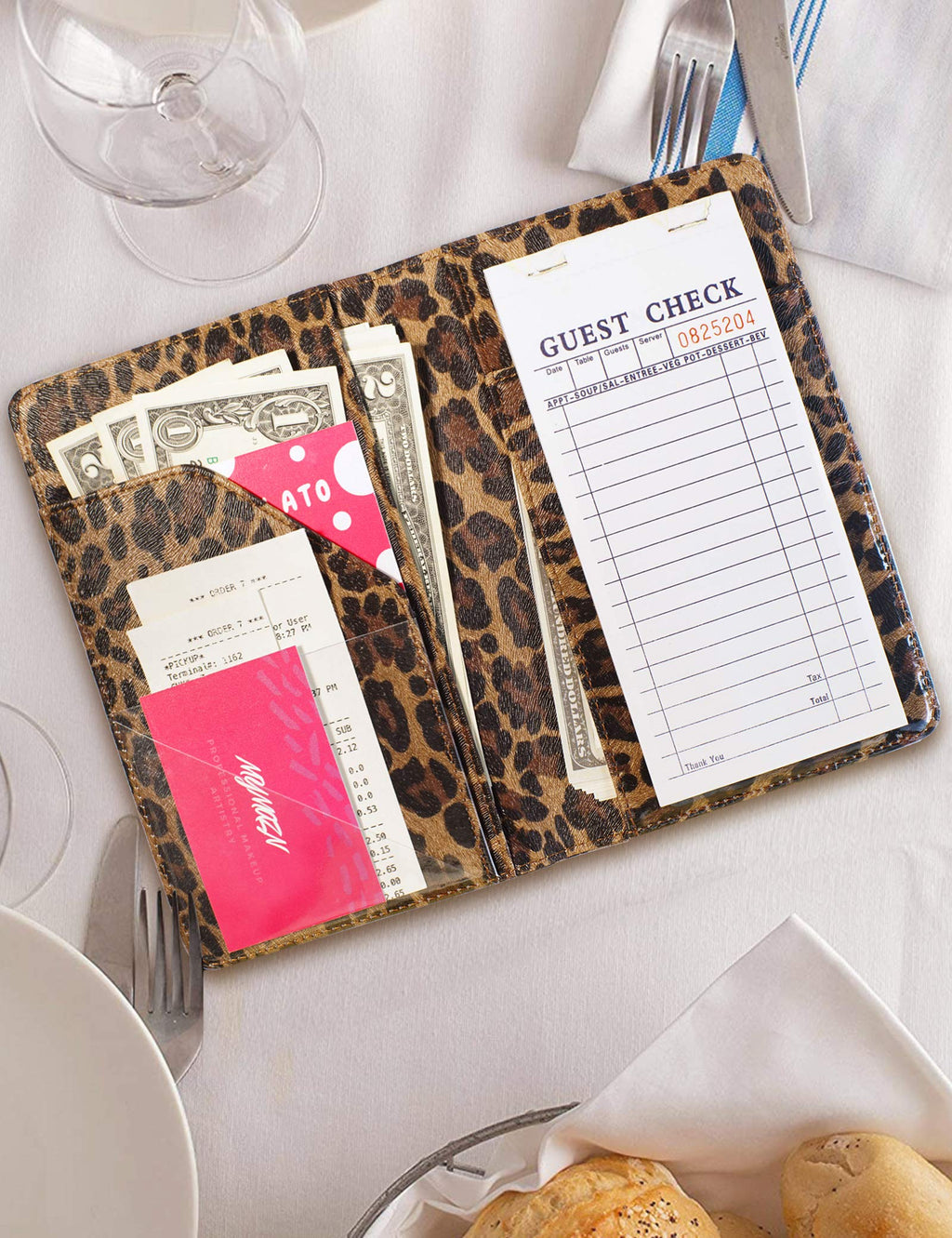 Mymazn Leopard Server Books for Waitress Book Waiter Book Server Booklet Restaurant Waitstaff Organizer, Serving Book Guest Check Book Holder Money Pocket Fits Server Apron