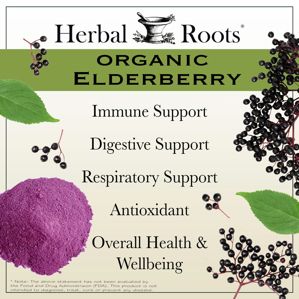 Herbal Roots Organic Black Elderberry Capsules | Max Strength | Made with Organic Sambucus | 60 Vegan Capsules (Pack of 2)