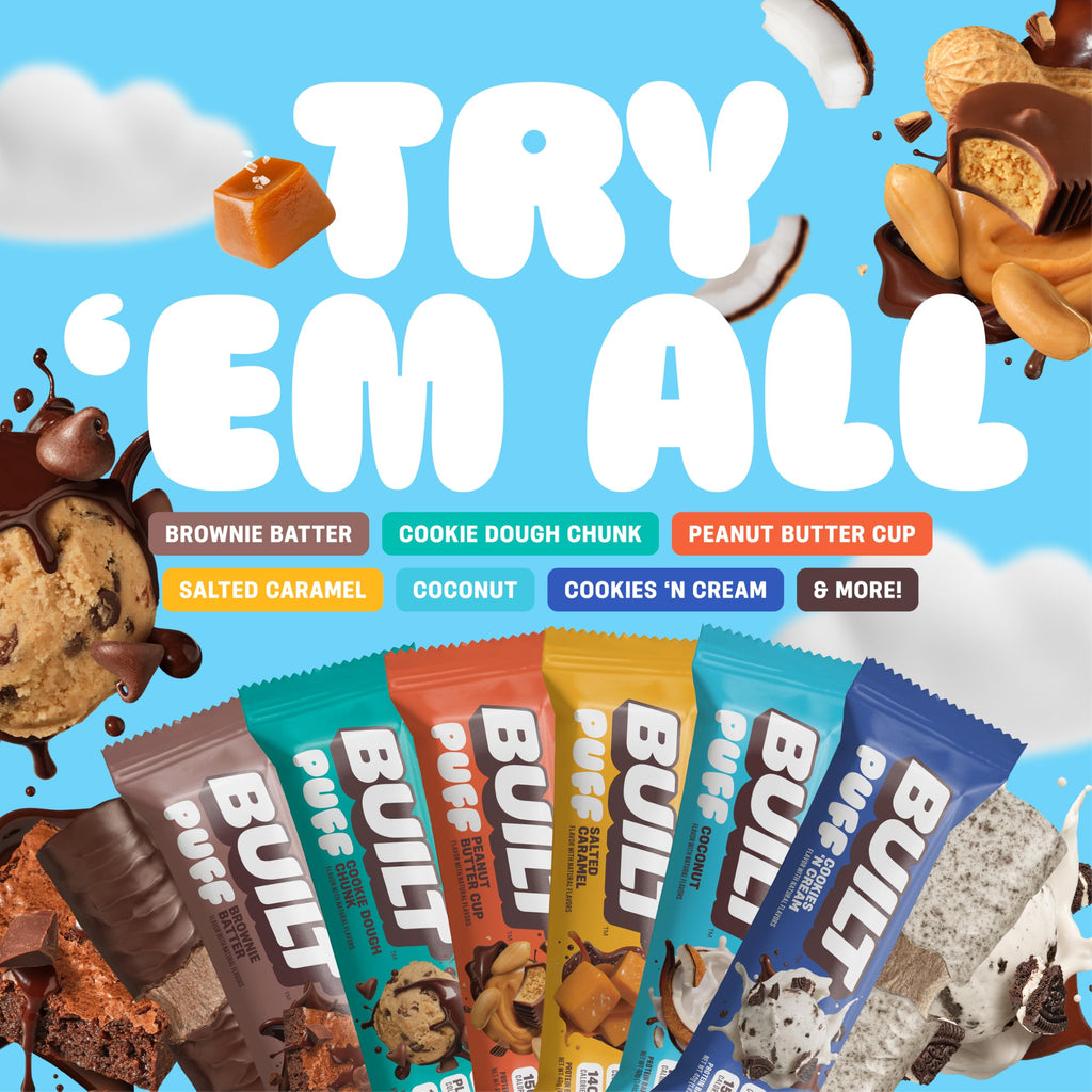 BUILT Puff Protein Bars, Coconut Puff, High Protein Bars, 17g High Protein Snacks, On-The-Go Bars, only 140 Calories, 6g Sugar, Collagen, Gluten Free, 12 Count