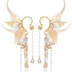 Renaissance Fairy Elf Ear Cuffs - Gold Mermaid Ears Elven Ear Cuffs with Tassel Butterfly Ear Wrap Earrings Non Piercing Earrings for Women Renfaire Halloween Christmas Dress Up Cosplay Accessories