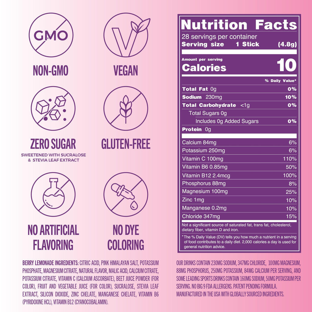 TREVI™ Everyday Sugar Free Electrolytes - Essential Drink Mix Hydration Powder Packets - 28 Count - Berry Lemonade