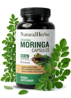 NaturalHerbo Pure Moringa Capsules - Pure Moringa Leaf Extract for Natural Energy, Digestion & Daily Wellness | Green Superfood Supplement | Vegan, Non-GMO, Gluten-Free | 120 Capsules (800mg)
