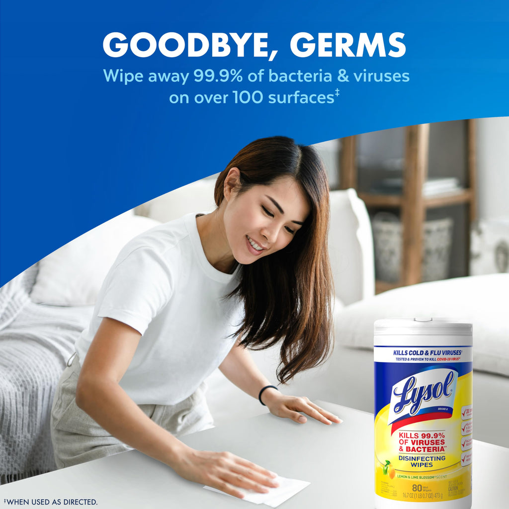 Lysol Disinfectant Wipes, Multi-Surface Antibacterial Cleaning Wipes, For Disinfecting and Cleaning, Lemon and Lime Blossom, 80 Count (Pack of 3)