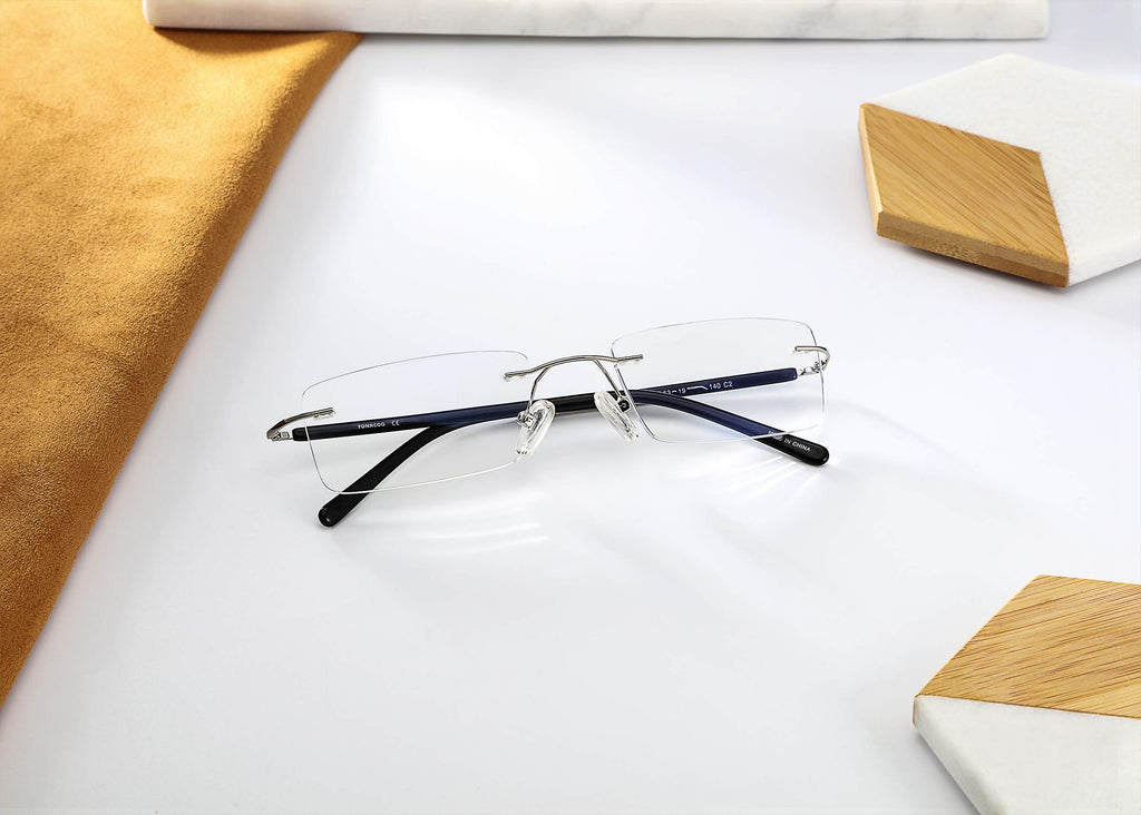FONHCOO Blue Light Blocking Glasses - Unisex Lightweight Rimless Frameless Rectangle Computer Gaming Glasses - Anti Glare, Anti Fatigue