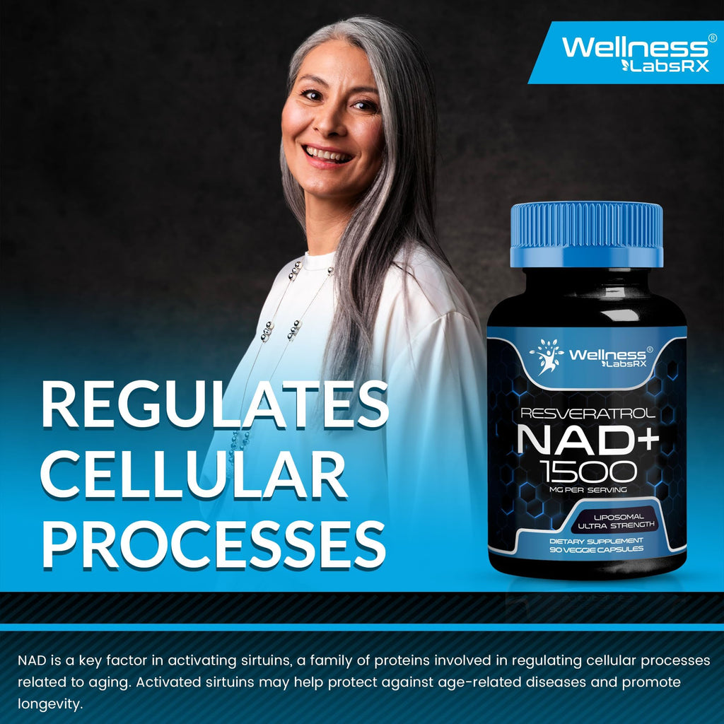 WELLNESS LABSRX Liposomal NAD Supplement, 1500mg - NAD Resveratrol Supplement for Women and Men, NAD+ Support Cellular Health, Energy & Anti Aging - 3 Pack