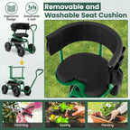 Goplus Garden Seat with Wheels, Rolling Gardening Stool with Adjustable 360° Swivel Seat, Tool Tray & Storage Basket, Extendable Handle, Outdoor Gardening Scooter, Garden Cart Workseat for Seniors