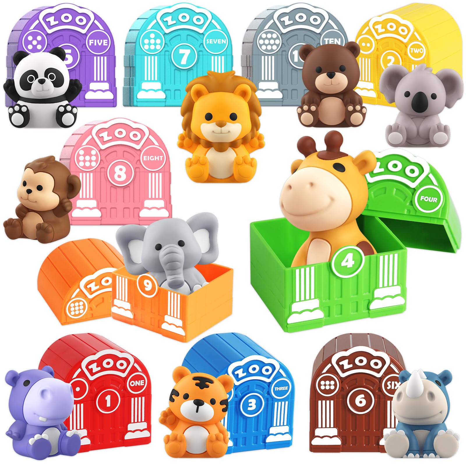 Toddler Toy for 1 2 3+ Years Old, Learning Toy for Toddlers with 20PCS Safari Animal, Montessori Educational for Kids,10 Animals &10 Houses for Babies Boys Girls Easter Christmas Birthday Gift