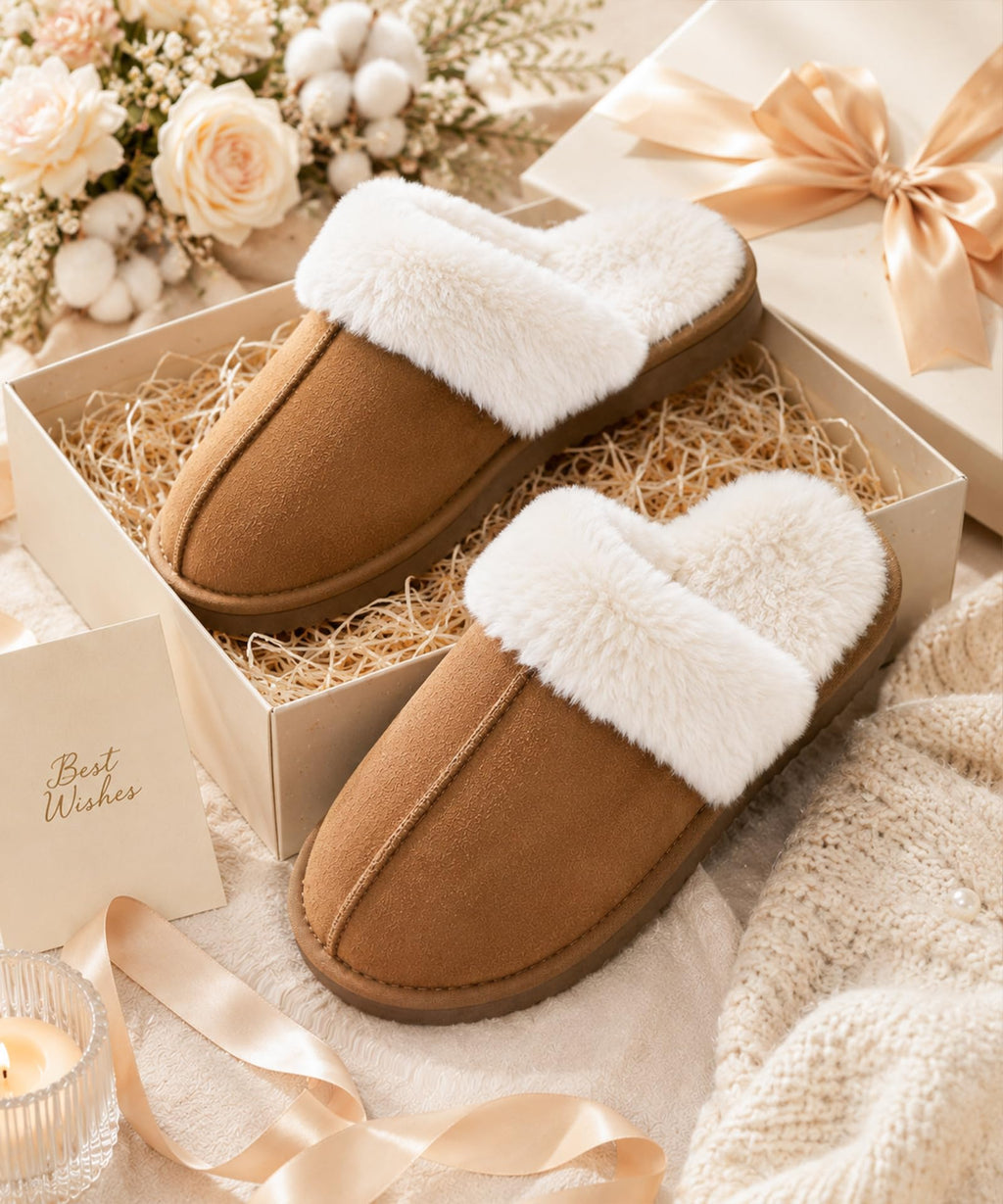 Litfun Fuzzy Slippers for Women Memory Foam Indoor House Shoes
