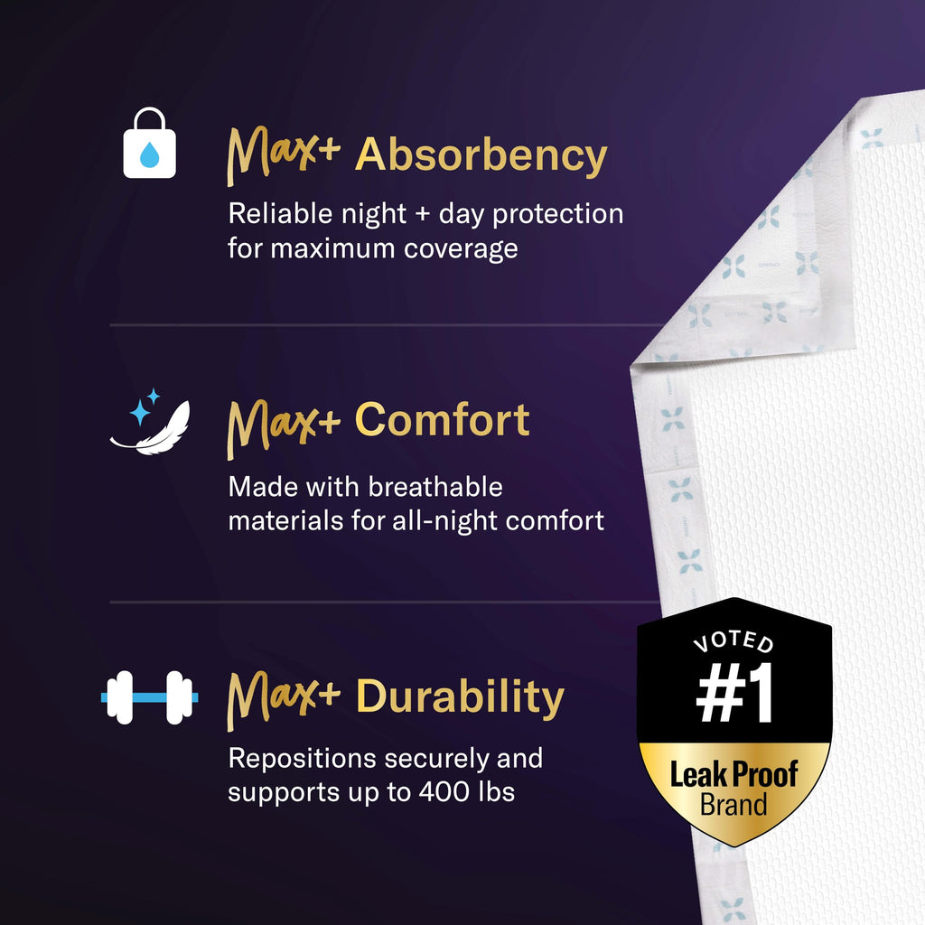 Chucks® MAX+ Hospital Bed Pads Disposable Adult 36 x 36 Incontinence Pads - XXX-Large Pee Pads for Elderly Adults. Extra Heavy Duty Absorbency, Breathable Soft Padded Repositioning Underpads 10-Pack