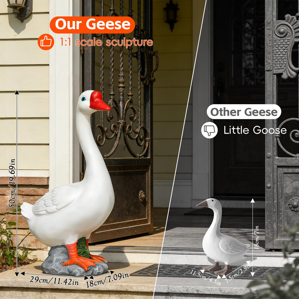 20" Large Porch Goose Statue Decor, White Lifelike Resin Goose Sculpture