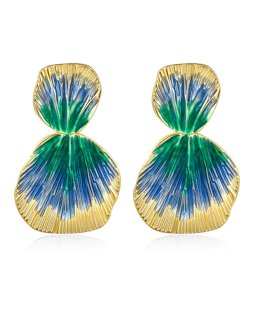 Colorful 18K gold plated Boho Chunky Leaf Floral Geometric Textured Dangling Statement Earrings for Women by SNGIA, Large Orange Green Handmade Trendy Ribbed Fan Dangle Jewelry Gifts, Big Summer Round Oval Square African Beachy Vacation Flower Fashion Acc