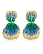 Colorful 18K gold plated Boho Chunky Leaf Floral Geometric Textured Dangling Statement Earrings for Women by SNGIA, Large Orange Green Handmade Trendy Ribbed Fan Dangle Jewelry Gifts, Big Summer Round Oval Square African Beachy Vacation Flower Fashion Acc