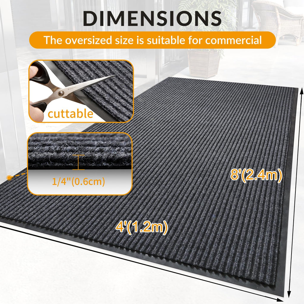 4' x 8' High Traffic Guard Doormat with Rubber Backing(Charcoal Grey)