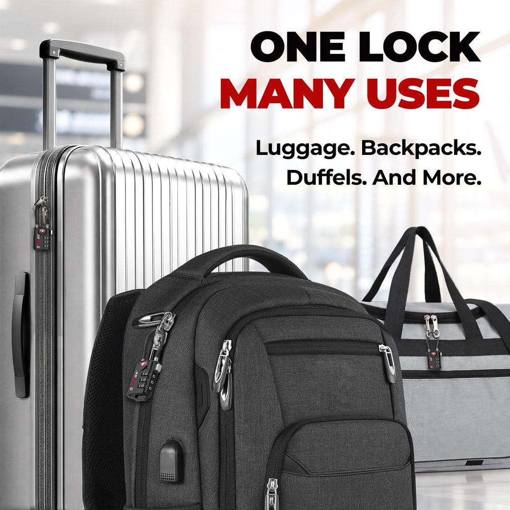 Forge TSA Approved Luggage Locks, Open Alert Cable Lock, Black, 4 Pack
