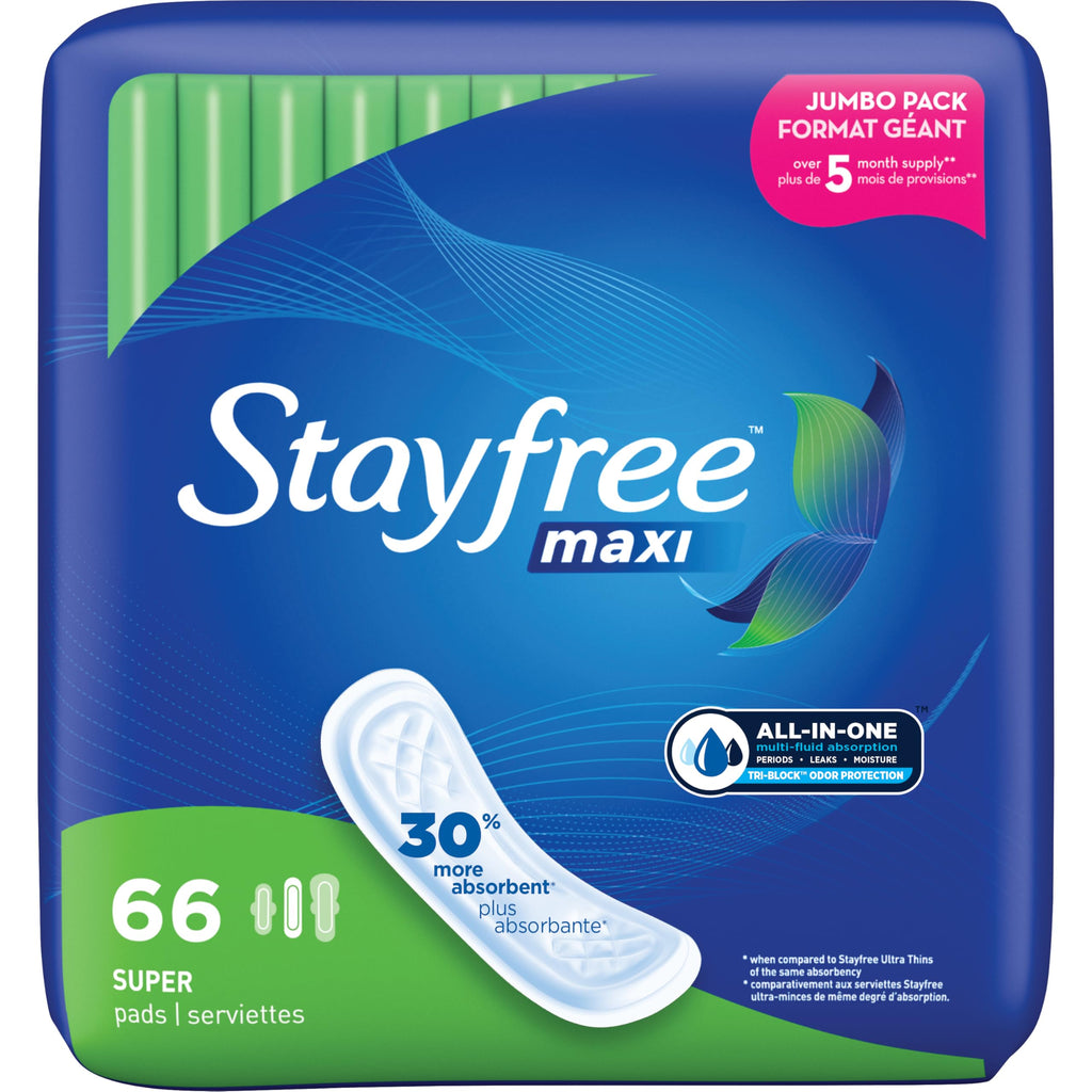 Stayfree Maxi Super Long Pads For Women, Wingless, Reliable Protection and Absorbency of Feminine Periods, 66ct