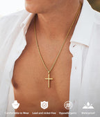 Lovjewl 18K Gold Cross Necklace for Men, Gold Cross Pendant Necklace with 4mm Stainless Steel Cuban Link Chain, Mens Chain Necklaces, Gold Chains for Men 22 Inch