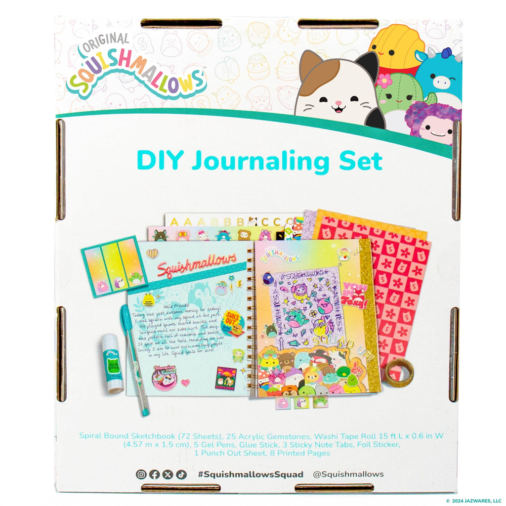 Squishmallows Original DIY Journaling Set, Journaling Kit with Gel Pens, Stickers, Sticky Notes, and Gems, Scrapbook for Kids, Cute Stationary Set, Notebook for Girls, Diary for Girls Ages 8-12