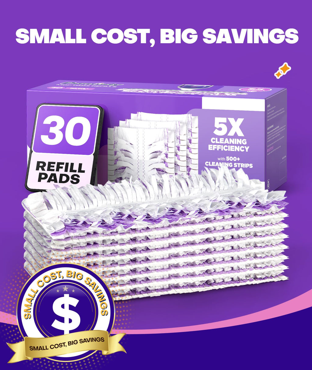5X Cleaning Power Mop Refills for Swiffer Power Mop, 500+ Strips Multi-Surface PowerMop Refill Pads, 30 Count Disposable Powermop Wood Mops, Replacement Mopping Pad for Floor Cleaning