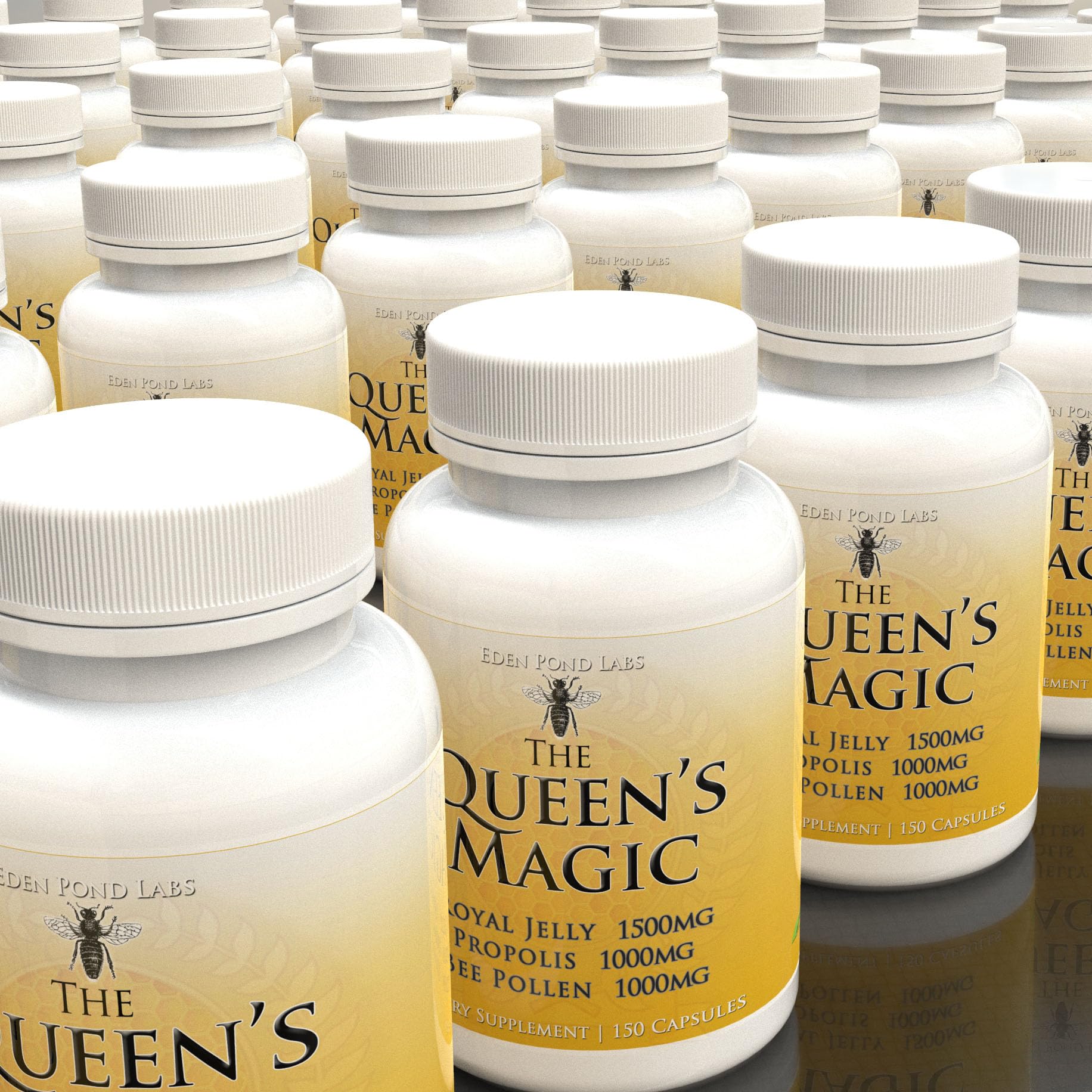 Eden Pond Queen's Magic Bee Pollen (Royal Jelly 1500mg, Propolis 1000mg, Beepollen 750mg) in 3 Daily Capsules, 120 Count