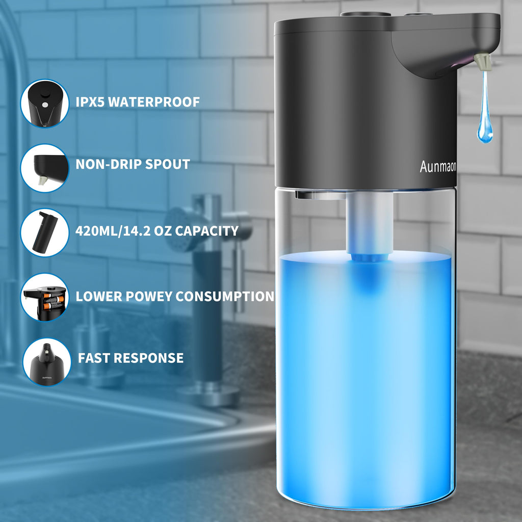Automatic Soap Dispenser Touchless,Simple Physical Adjustment,Low Battery Consumption Hand Dish Soap Dispenser Kitchen Bathroom,Hands Free Auto