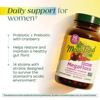 MegaFood MegaFlora Probiotics and Prebiotics for Women with 14 Strains & 50 Billion CFUs, Cranberry, Digestive Health, Vegetarian, Prebiotics and Probiotics for Women - 60 Capsules (30 Servings)