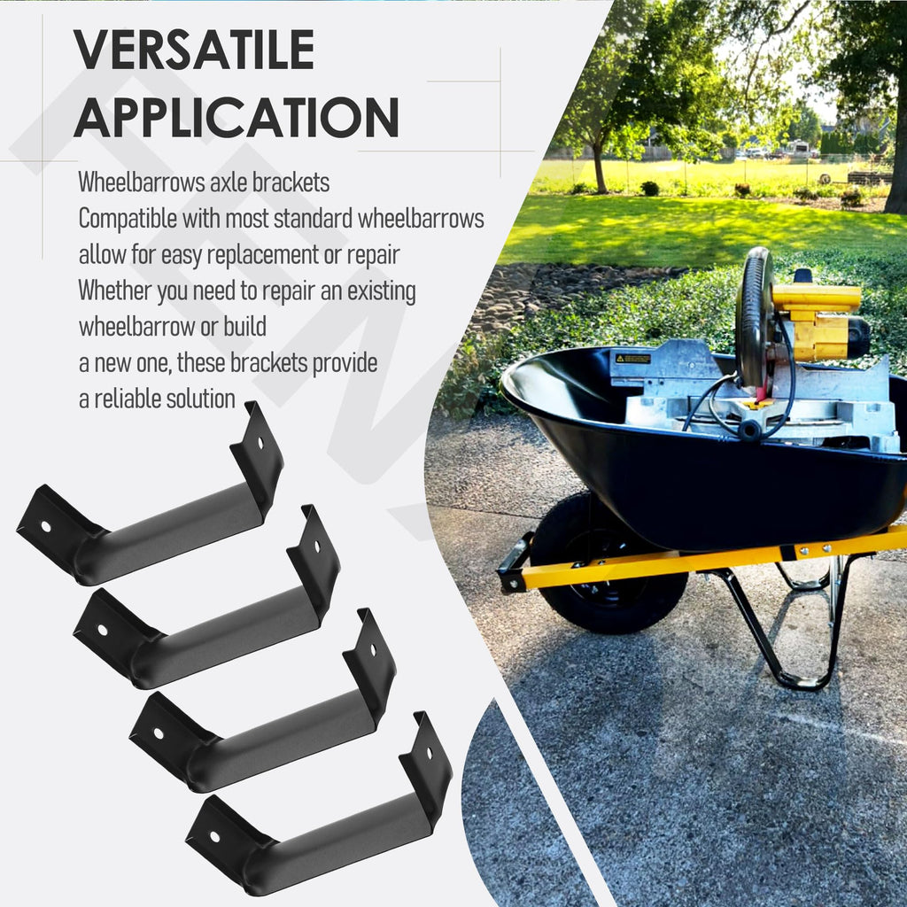 FENXDN 4 Pcs Wheelbarrow Replacement Accessories Axle Bracket, Black Steel