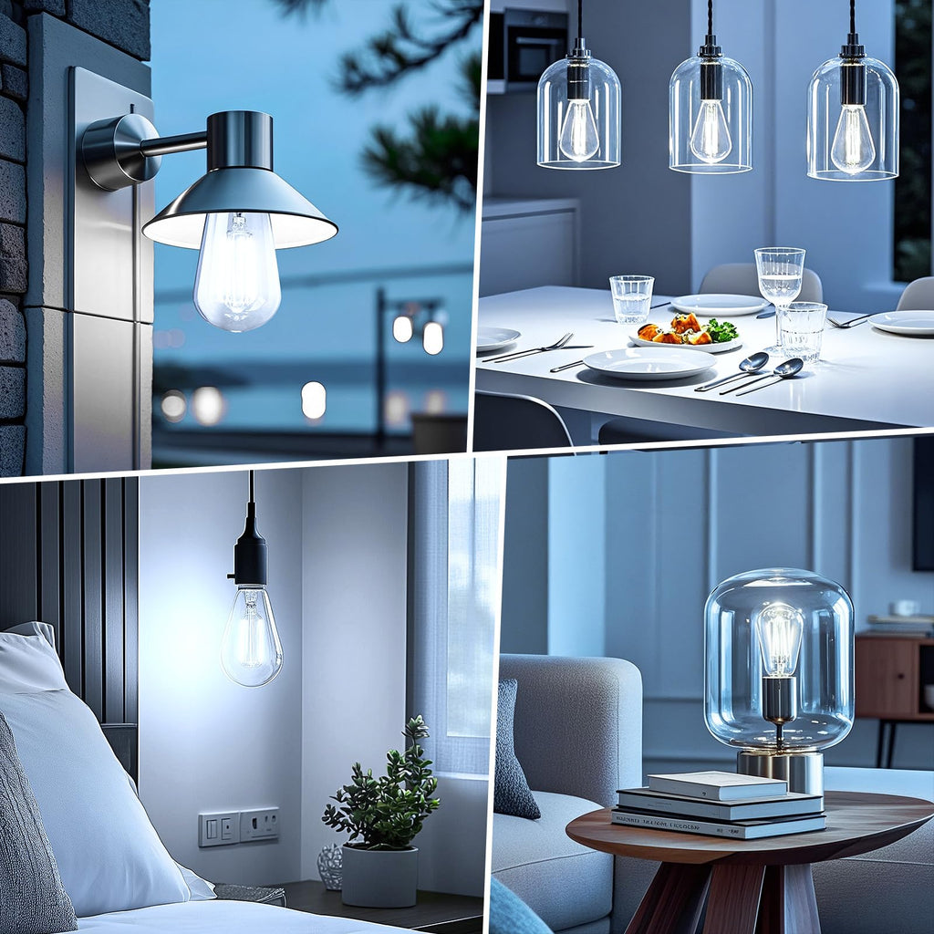Brightown 6 Pack LED Edison Bulbs, 6W, Equivalent 60W, High Bright 5000K White,750 Lumens, Non-Dimmable, E26 Medium Base ST58 Antique Filament Bulbs with 83+ CRI for Ceiling Fan Bathroom Porch