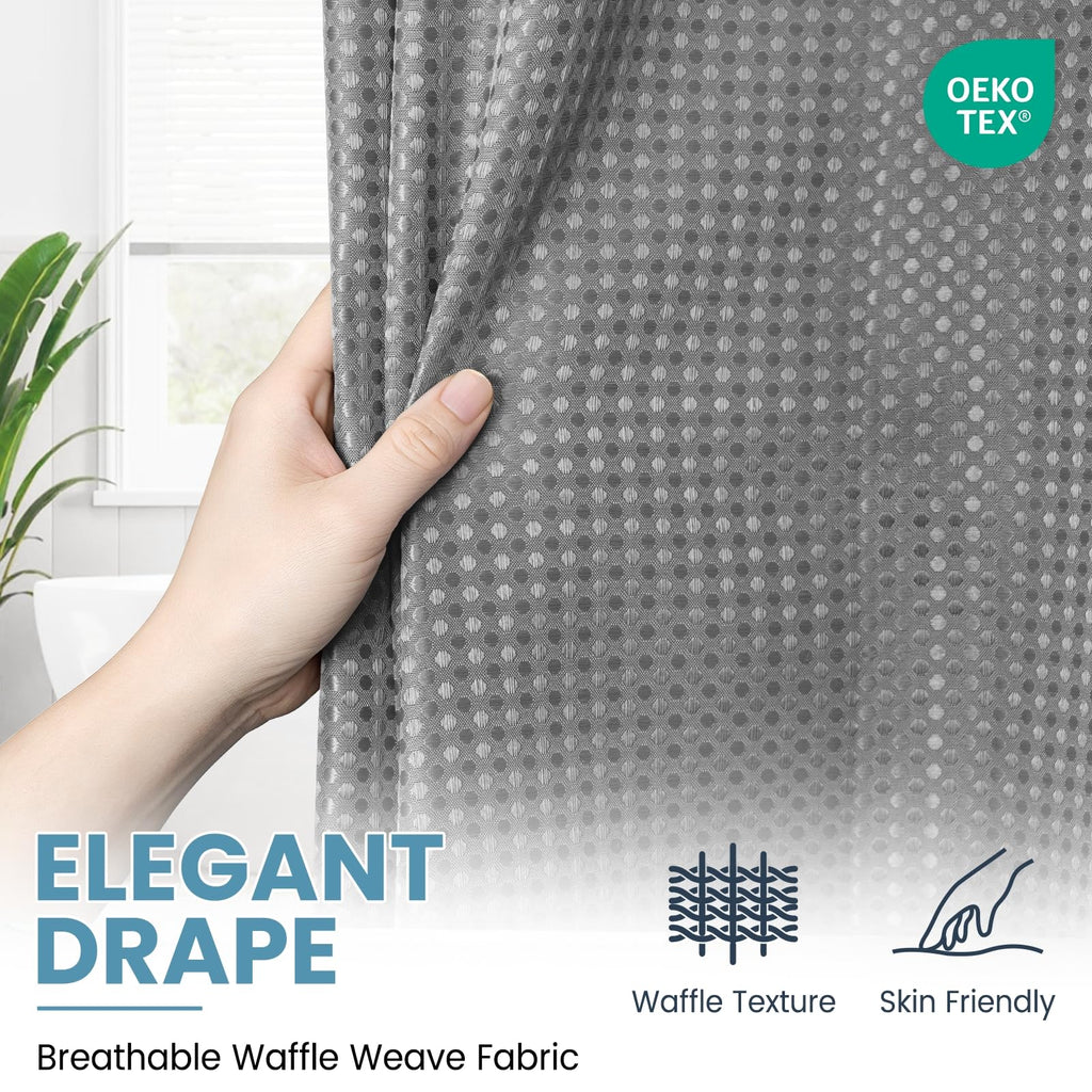 Ringless Waffle Shower Curtain with Snap in Liner Set,  71x74, Grey