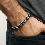 Printed Art Therapy To My Son Bracelet from Mom and Dad, I Love You Gift, Mother & Father Son Bracelet, Sentimental Gifts from Parents, Graduation Gift for Him (Silver/Black)