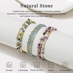 POMODA Beaded Bracelets for Women Small Blue Glass Beaded Stretchy Seed Bracelets Stackable Natural Gemstone Crystal 14K Gold Plated Beads Summer Boho Jewelry Gift