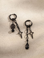 Black Teardrop Spike Star Hoop Earrings, Goth Grunge Emo Punk Y2k Earrings