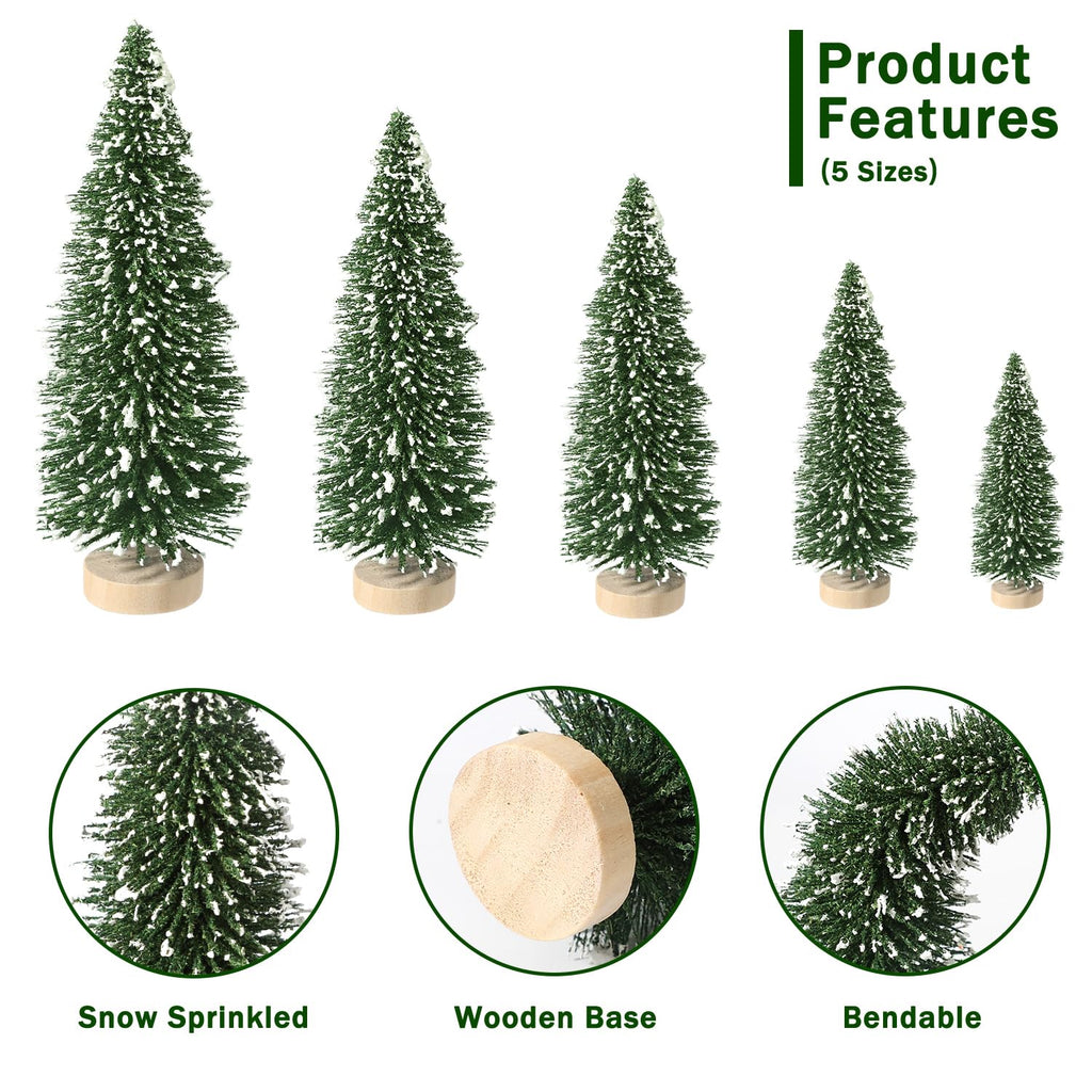 30Pcs Mini Christmas Trees Artificial Christmas Tree Bottle Brush Trees with Wooden Base for Christmas Decor Christmas Party Home Table Craft Decorations(Green-A)