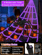 Halloween Decorations Outdoor Spider Web Lights - 16.4Ft Light Up Spider Web with 550 LEDs, Waterproof, 8 Modes Memory Function for Outdoor Yard Halloween Decorations (with Spider)