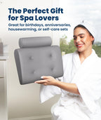 Everlasting Comfort Luxury Bath Pillows for Tub with Head and Neck Support - Non-Slip Bathtub Pillow with Suction Cups, Quick-Drying Mesh & Drying Hook - Jacuzzi & Spa Accessories for Women - Gray