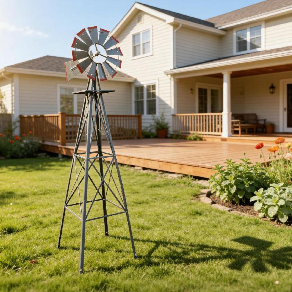 Outvita 8FT Gray Metal Ornamental Windmill Weather Vane