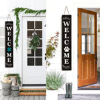 Perfnique Welcome sign for front porch standing, 47 x 7.9 Inch Wooden Leaner Sign with 10 Interchangeable Designed Icons, Seasonal Decor for Spring Easter Fall Christmas(Black)