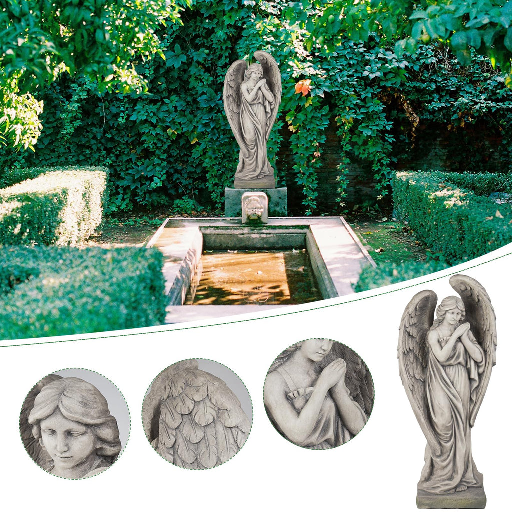 Outdoor Statues Angel Décor Garden Statue - 34 inch Large Garden Angels Outdoor Religious Statues Catholic Resin Concrete Finish Yard Patio Deck Home Entryway Hallway Sculpture 13.7*9.8*34 Inch