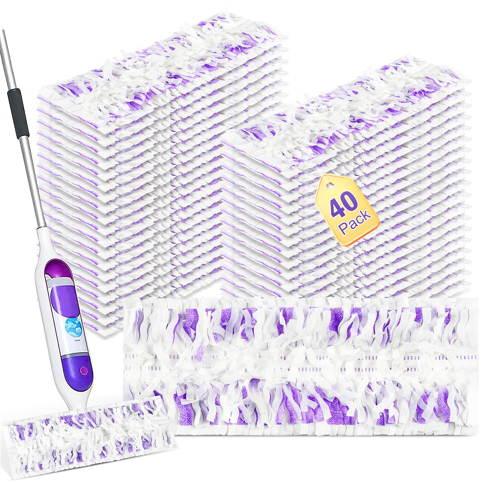 40 Pack Disposable Refill Pads for Power Mop™ Multi-Surface and for PowerMop™ Wood Mop, Repalcement Spray Mopping Pads for All Safe Floors