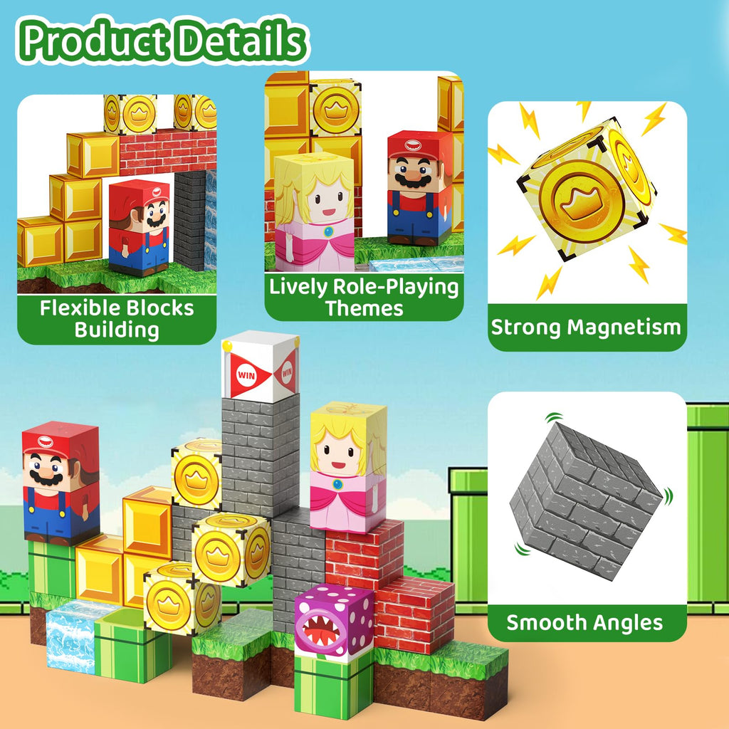 hunloot Magnetic Building Blocks Travel Toys for Kids Ages 4-8, Toddler Magnetic Cubes STEM Learning Set with Iron Storage Box – Portable Construction Toys for Boys Girls 3-5