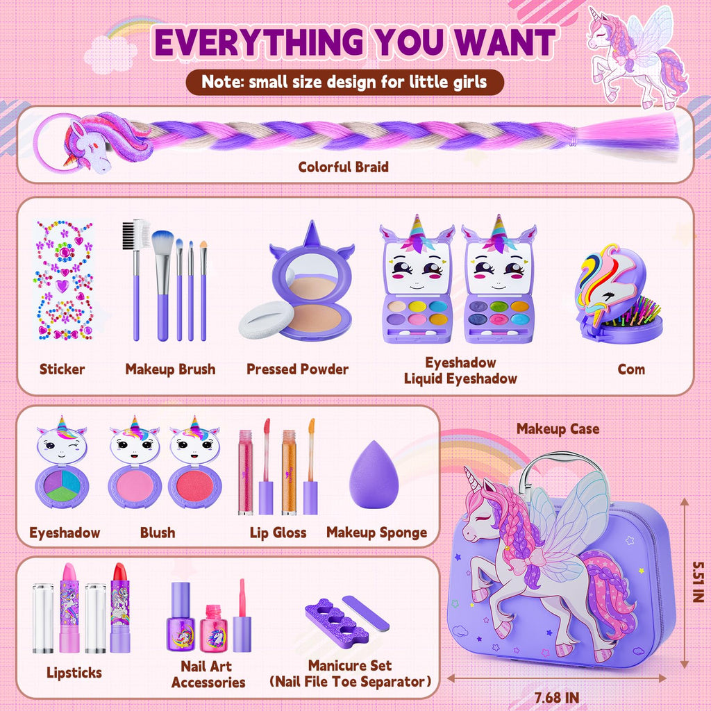 Beayuck Kids Makeup Kit for Girls - Girls Makeup Kit Toys, Real Washable Cosmetic Set with Storage Case, Kids Play Makeup Set for Christmas Birthday Gift 3 4 5 6 8 10 11 12+ Years Old, Purple