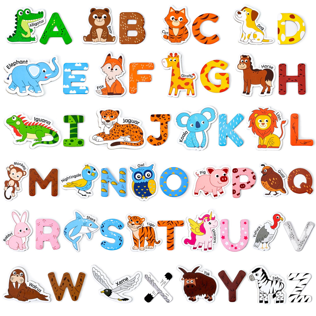 JoyCat Wooden Fridge Magnets for Toddlers – 26 Cute Animals & Uppercase Letters, Large Refrigerator ABC Alphabet Magnets Set for Kids, Preschool Learning Spelling Alphabet Gifts Toy for Ages 2+