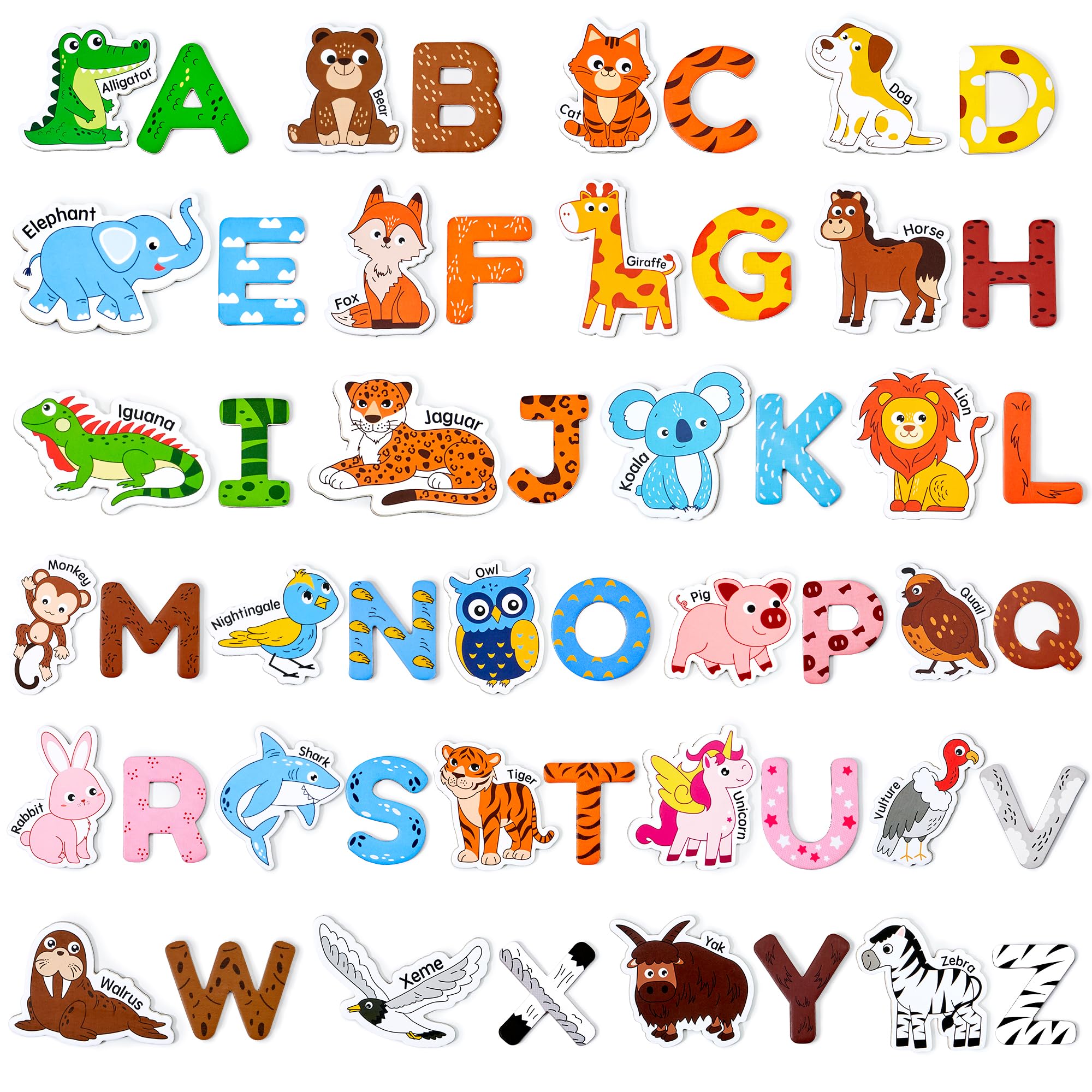 JoyCat Wooden Fridge Magnets for Toddlers – 26 Cute Animals & Uppercase Letters, Large Refrigerator ABC Alphabet Magnets Set for Kids, Preschool Learning Spelling Alphabet Gifts Toy for Ages 2+
