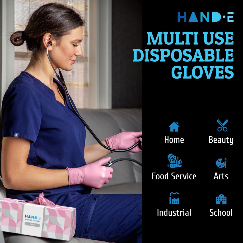 Hand-E Touch Pink Nitrile Disposable Gloves Small, 200 Count - Esthetician, Nail Tech, Microblading, Hair Dye & Stylist, Salon, Cleaning Gloves - Latex Free