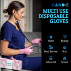 Hand-E Touch Pink Nitrile Disposable Gloves Small, 200 Count - Esthetician, Nail Tech, Microblading, Hair Dye & Stylist, Salon, Cleaning Gloves - Latex Free
